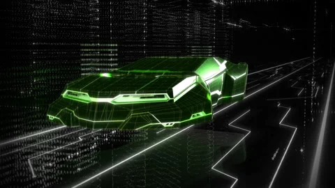 Cyber Hacker Codes Digital Sport Car To Drive Inside Computer Server Environment Stock Footage 221299648