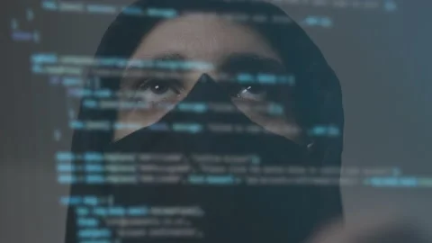Cyber hacker or spyware with binary code on the screen Stock Footage 148550164