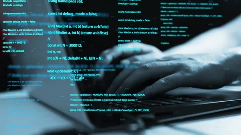 Cyber hacker writes program code 库存影片 252736011