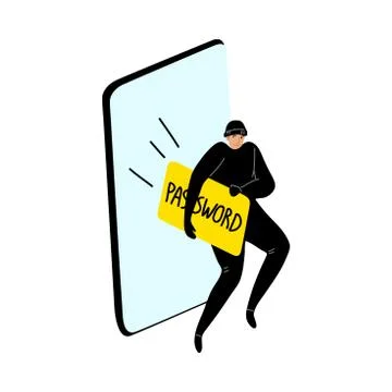 Cyber hackers stealing a user's password from a smartphone wallet. Vector 스톡 일러스트