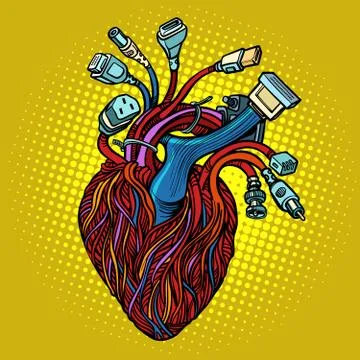 Cyber heart. Wires and cables Stock Illustration