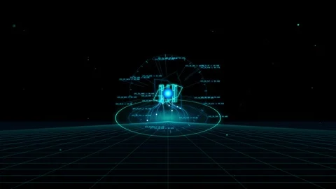 Cyber HUD Quantum Processor Core Data Network Motion Loop Video Screen Stock Footage 344601540