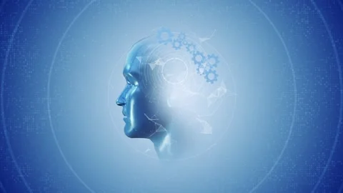 Cyber human AI brain wires circuit board, concept of artificial intelligence and Stock Footage 311878498