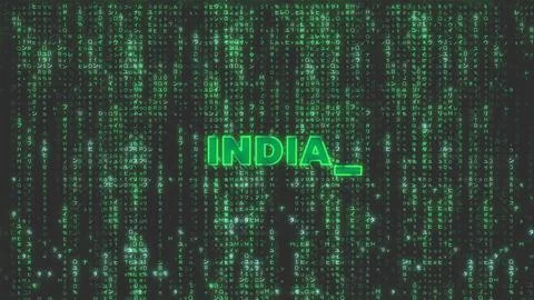Cyber India Typing Data Streaming Matrix Background text Stock Photos