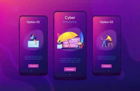 Cyber insurance app interface template. Illustrazione stock