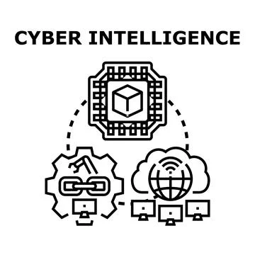 Cyber intelligence concept connecting data processing and networking Stockillustratie