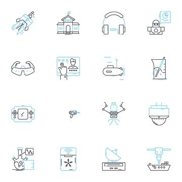 Cyber intelligence linear icons set. Malware, Encryption, Hacking, Phishing 스톡 일러스트