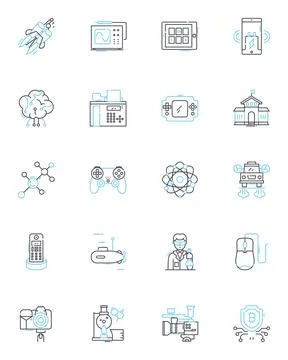 Cyber intelligence linear icons set. Malware, Encryption, Hacking, Phishing 스톡 일러스트