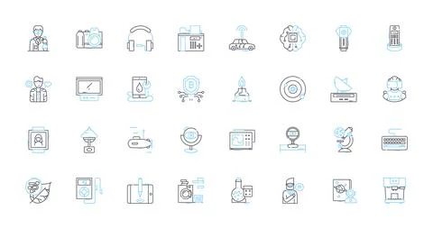 Cyber intelligence linear icons set. Malware, Encryption, Hacking, Phishing 스톡 일러스트