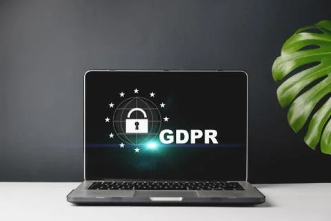 Cyber internet security concept. GDPR and cybersecurity. Blank screen laptop Foto stock