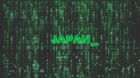 Cyber Japan Typing Data Streaming Matrix Background text Foto stock