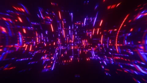 Cyber lattice red-blue hypergrid flow glitch transition loop animated Stock Footage 311997341
