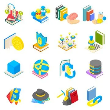 Cyber learning icons set, isometric style イラスト素材