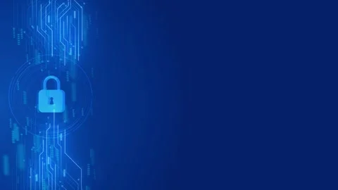 Cyber lock copy space visual blue circuit strip, glowing security symbol, Stock Footage 340525222