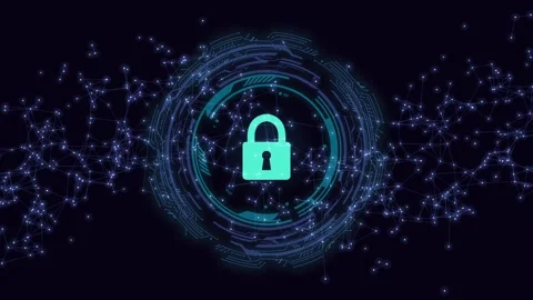 Cyber lock symbol with abstract network and glowing data connections Stock Footage 289306093