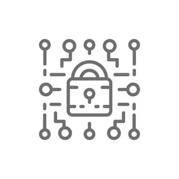 Cyber lock, web security, cryptography line icon. Stock Illustration