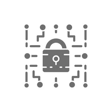 Cyber lock, web security, cryptography grey icon. Stock Illustration