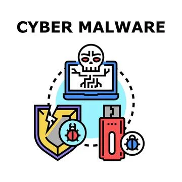 Cyber malware attacking computer, breaking shield security イラスト素材
