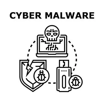 Cyber malware attacking computer, breaking shield security Stock Illustration