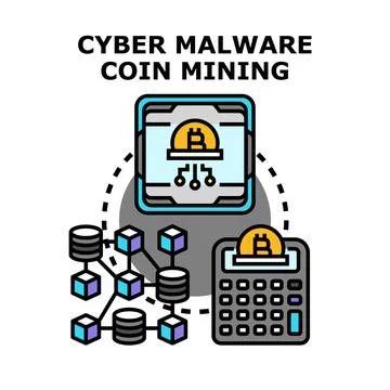 Cyber malware coin mining illegal digital activity concept 스톡 일러스트