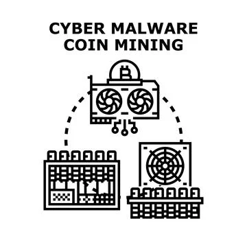 Cyber malware coin mining network concept illustration Stock Illustration