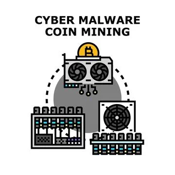 Cyber malware coin mining network concept illustration 스톡 일러스트