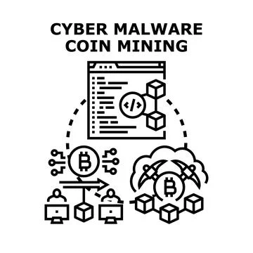 Cyber malware coin mining vector concept illustration Stock Illustration