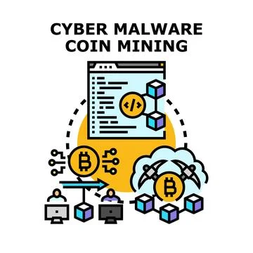 Cyber malware coin mining vector concept illustration Stock Illustration