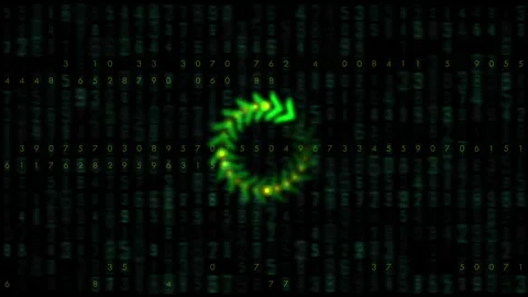 Cyber Matrix Code Background With Neon Green Circular Timer Stock Footage 322735929