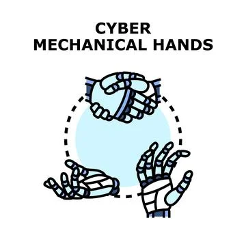 Cyber mechanical hands illustrating future technology collaboration Stock Illustration