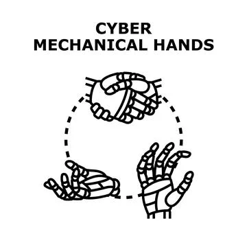 Cyber mechanical hands illustrating future technology collaboration Stock Illustration