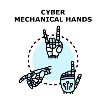 Cyber mechanical hands making gestures concept vector Stock Illustration