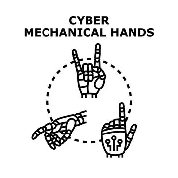 Cyber mechanical hands making gestures concept vector Stock Illustration