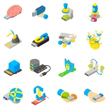 Cyber memory icons set, isometric style Stock Illustration