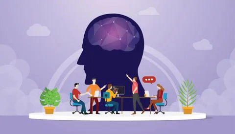 Cyber mind development oriented with team developer with modern flat style -  Stock Illustration