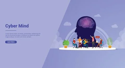 Cyber mind technology brain concept for website template or landing homepage  Stock Illustration