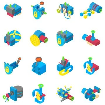 Cyber mining icons set, isometric style 스톡 일러스트