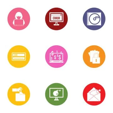 Cyber mistake icons set, flat style Stock Illustration