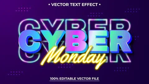 Cyber Monday 3D text effect Editable text style effect with glow light theme Stock Illustration