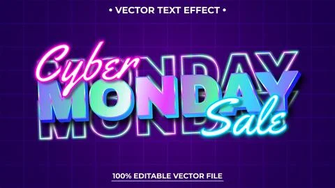 Cyber Monday 3D text effect Editable text style effect with glow light theme Stock Illustration