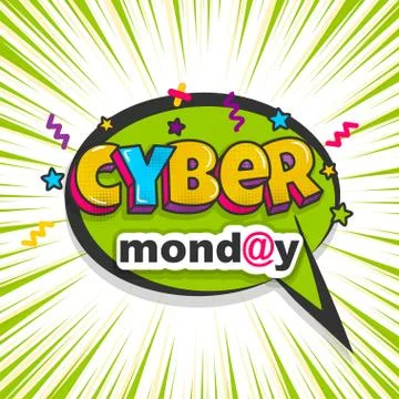 Cyber monday advertisement comic text pop art Stock Illustration