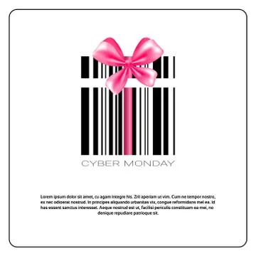 Cyber Monday Background With Bar Code And Pink Bow Sale Banner Design With Copy 스톡 일러스트