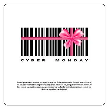Cyber Monday Background With Bar Code And Pink Bow Sale Banner Design With Copy 스톡 일러스트