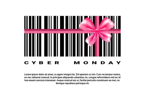 Cyber Monday Background With Bar Code And Pink Bow Sale Banner Design With Copy 스톡 일러스트