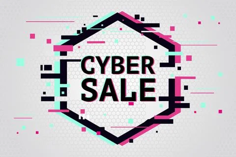 Cyber monday background with glitch effect. Promo sale horizontal banner design Stock Illustration
