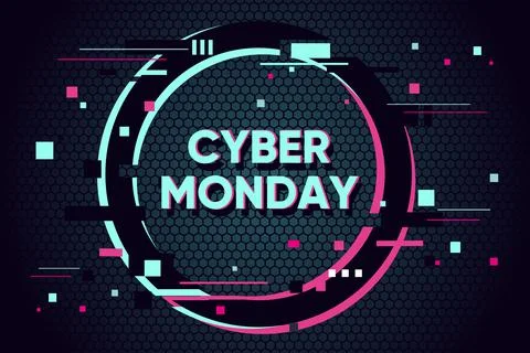 Cyber monday background with glitch effect. Promo sale horizontal banner design Stock Illustration