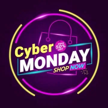 Cyber Monday banner design with shopping bag glow effect Stock Illustration