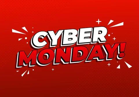 Cyber monday. Bold red and white comic style promotional text Stock Illustration