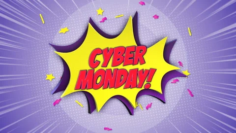 Cyber Monday Comic Text Animation, with Alpha Matte, Background, Loop Video stock 254456177
