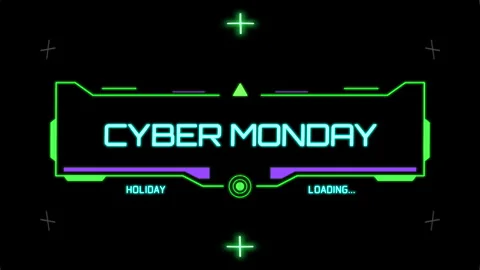 Cyber Monday on computer screen with HUD elements and shapes Stock Footage 253875101